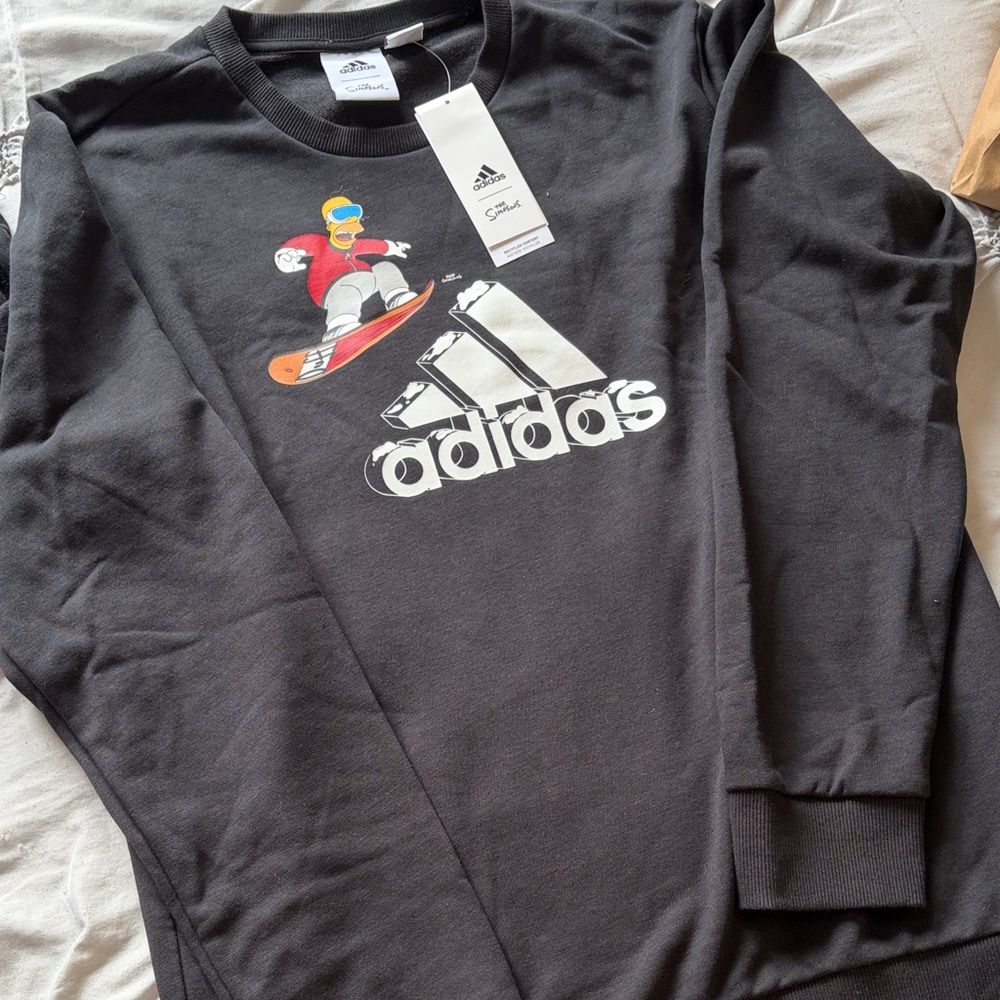 BRAND NEW Adidas Black Crewneck with The Simpsons Collection Graphic